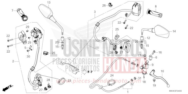 COMMUTATEUR/CABLE/POIGNEE/MIROIR (NC750XA) de NC750X "Méca" MAT JEANS BLUE MATALLIC (PB417) de 2023